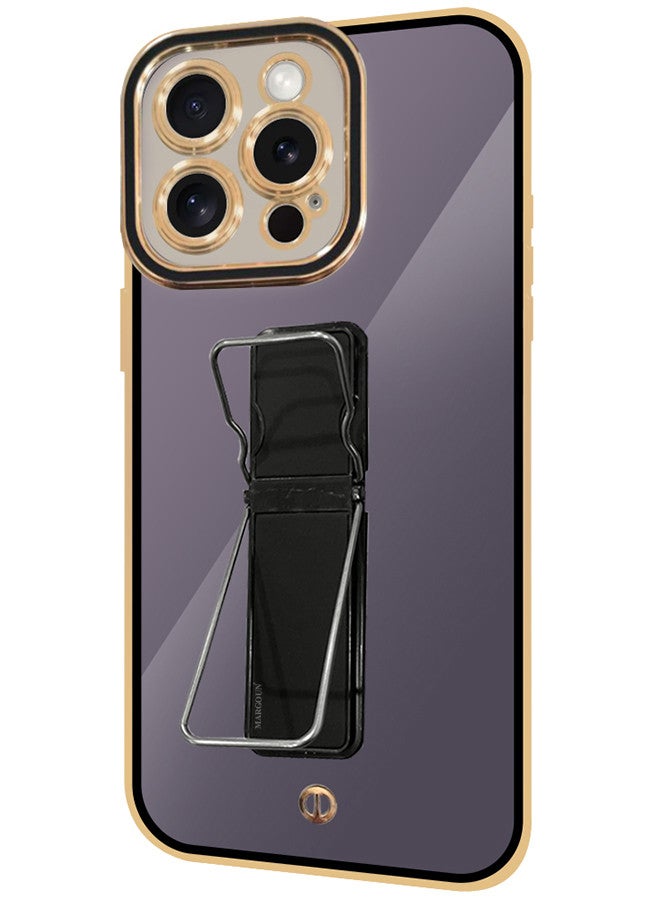 iPhone 14 Pro Max Case Electroplated Edge Case with Kickstand Soft Shockproof Protective Case Cover Full Camera Protection Raised - Image 1
