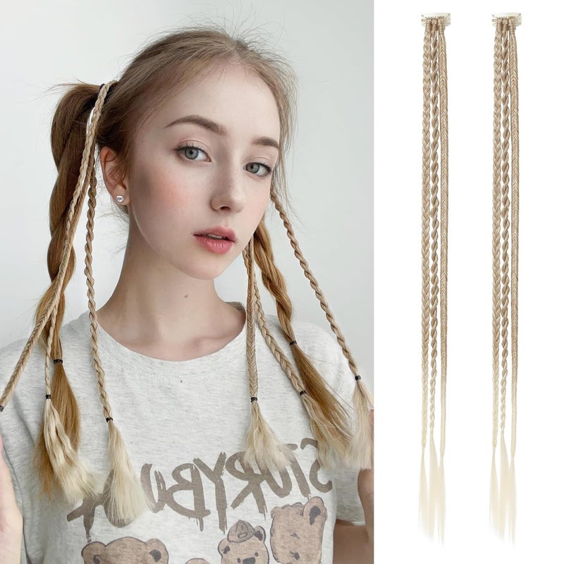 REECHO REECHO Clip in Braids 6 PCS Braid Hair Extensions Clip in Baby Braids 3 Braids on One Clip 6 Braids Total 22 Long Natural Soft Synthetic Hairpieces Dark Blonde with Light Ends