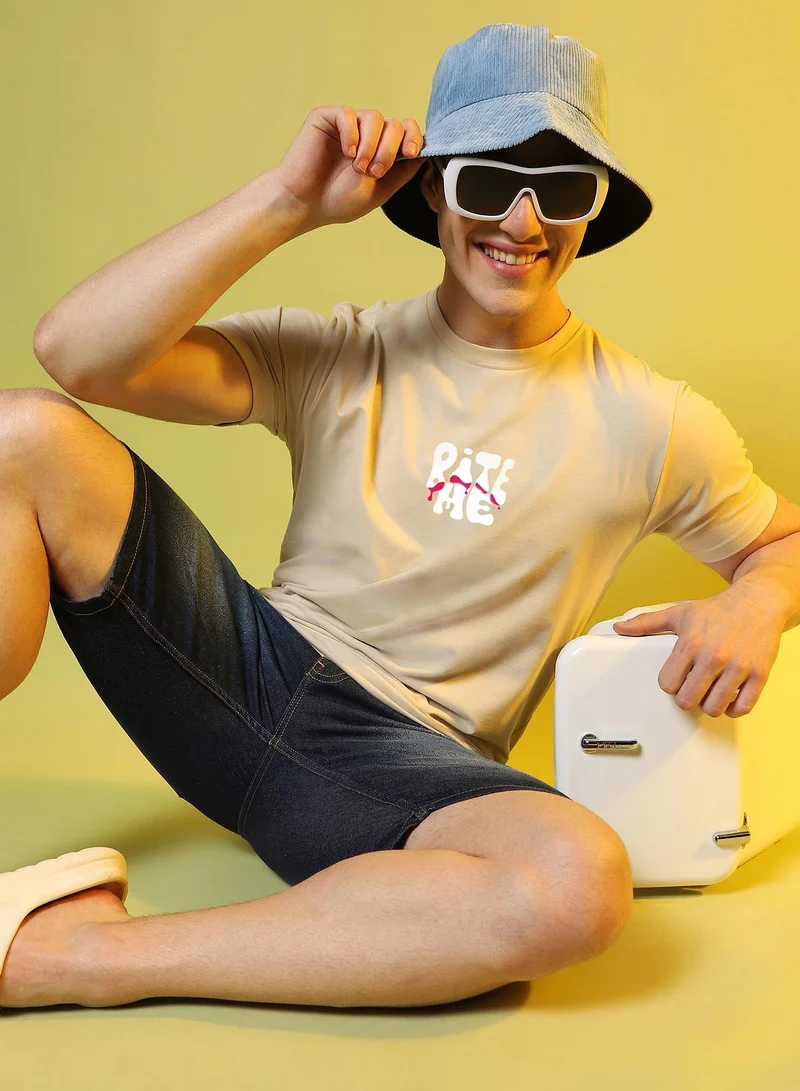 Campus Sutra Men's Pale Yellow Oversized Basic T-Shirt