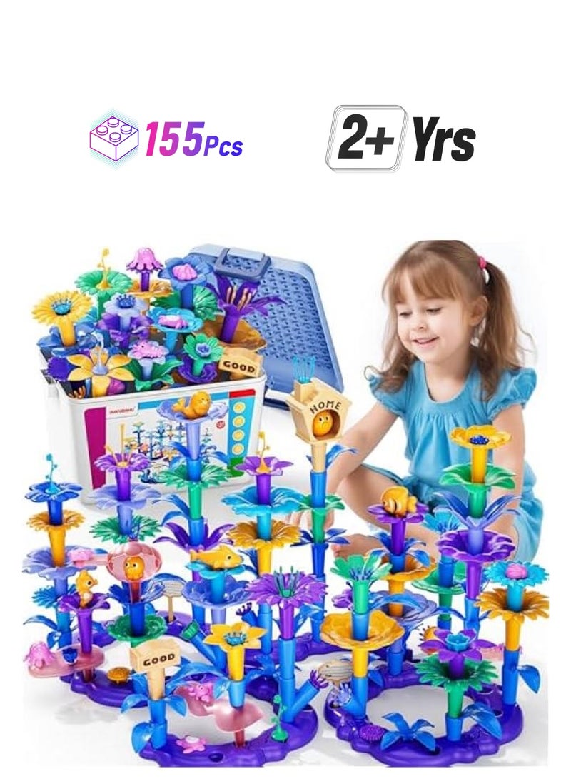 155 PCS Flower STEM Building Toys for Kids Toys -Classroom Toys for 2 3 4 5 6 Years Old Girls, Learning Preschool Toys with Storage Box, Ocean Toy, Gifts Toys for Age 2-4 4-5  - Image 1