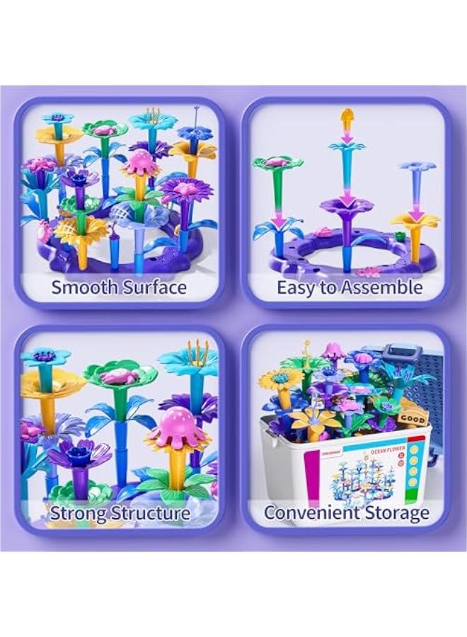 155 PCS Flower STEM Building Toys for Kids Toys -Classroom Toys for 2 3 4 5 6 Years Old Girls, Learning Preschool Toys with Storage Box, Ocean Toy, Gifts Toys for Age 2-4 4-5  - Image 5