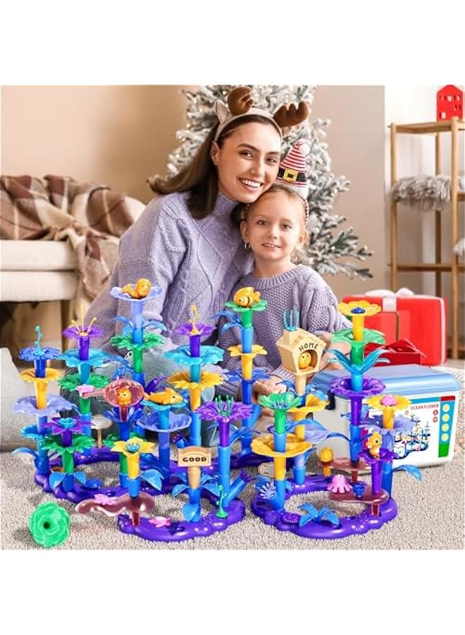 155 PCS Flower STEM Building Toys for Kids Toys -Classroom Toys for 2 3 4 5 6 Years Old Girls, Learning Preschool Toys with Storage Box, Ocean Toy, Gifts Toys for Age 2-4 4-5
