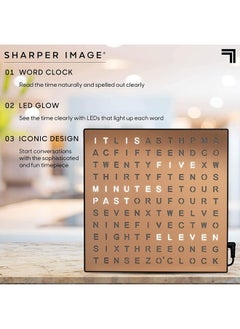 Sharper Image ® LED Light-Up Word Clock, 7.75" Modern Design, Electronic Accent Wall or Desk Clock, USB Cord & Power Adapter, Unique Contemporary Home & Office Decor, Easy Setup, Housewarming Gift  - Image 4