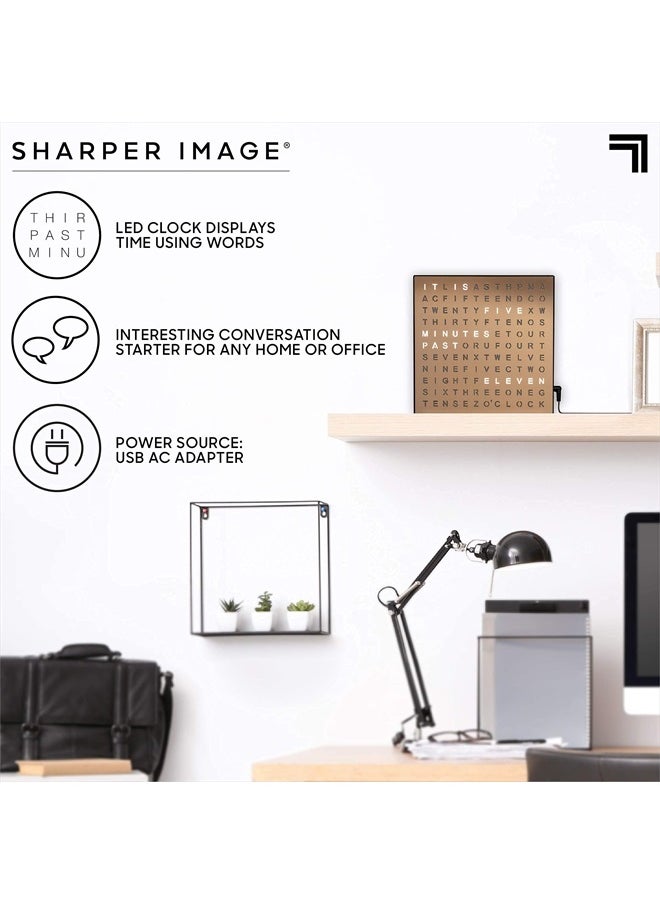 Sharper Image ® LED Light-Up Word Clock, 7.75" Modern Design, Electronic Accent Wall or Desk Clock, USB Cord & Power Adapter, Unique Contemporary Home & Office Decor, Easy Setup, Housewarming Gift  - Image 3