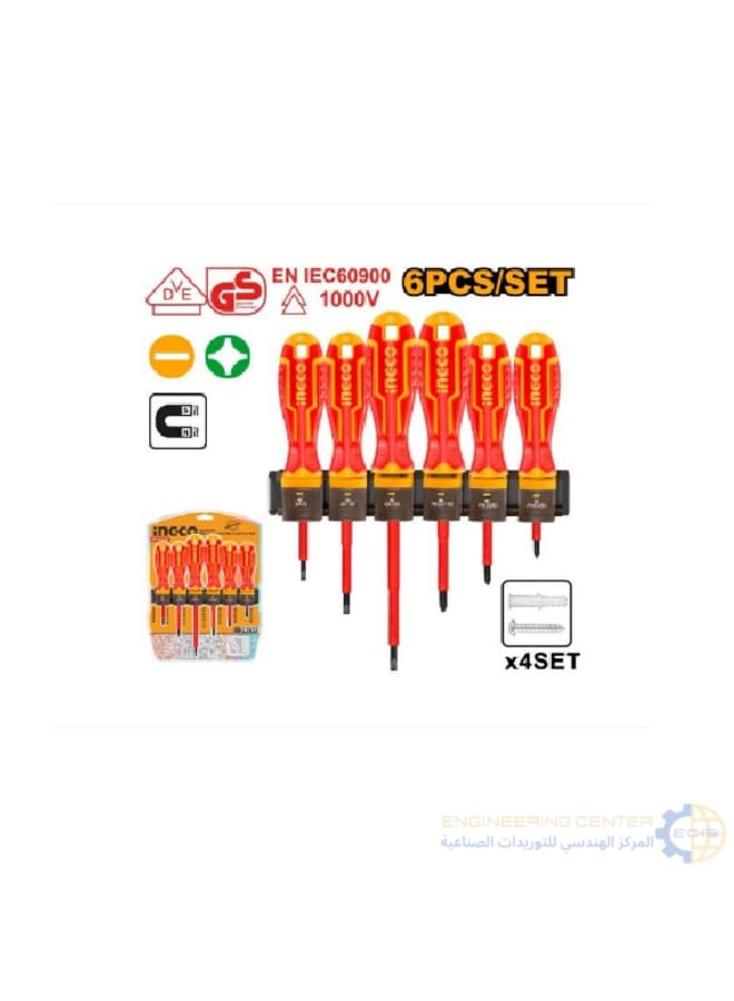 INGCO 1000V Insulated Screwdriver Set with Rubber Handle, 6 Pieces HKISD0608