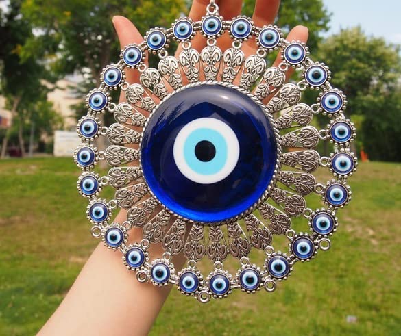 BLUE BEADS Nazar Protection Hanging for Home Décor | Metal & Glass Door & Wall Hanging | Lucky Charm for Car, Office & Entrance | Sun Design Decorative Ornament - Image 4