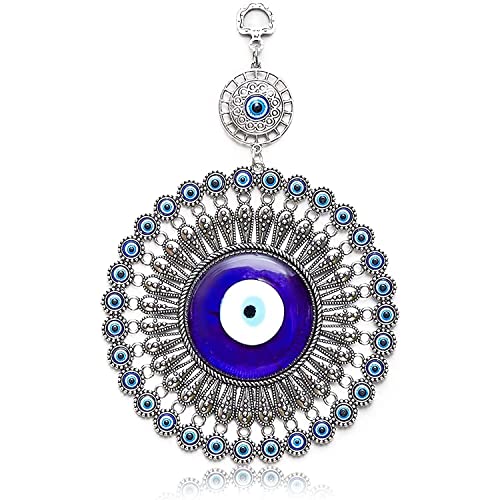 BLUE BEADS Nazar Protection Hanging for Home Décor | Metal & Glass Door & Wall Hanging | Lucky Charm for Car, Office & Entrance | Sun Design Decorative Ornament - Image 1