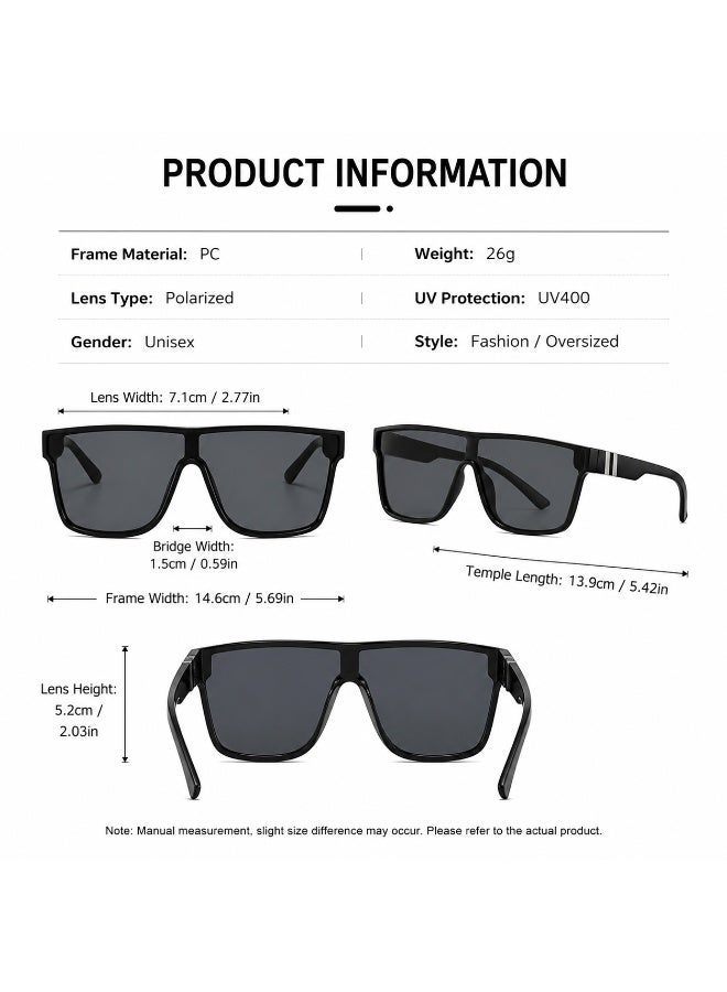 Unisex Oversized Square Sunglasses, Black Polarized UV400 Protection Eyewear, Lightweight Fashion Sunglasses for Men and Women Outdoor Travel  Driving - Image 4