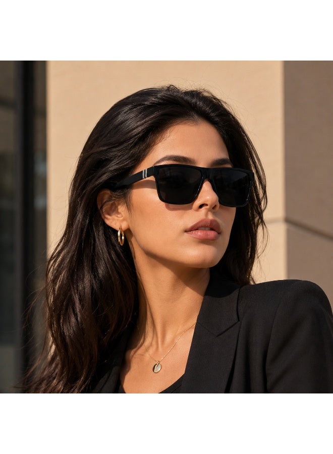Unisex Oversized Square Sunglasses, Black Polarized UV400 Protection Eyewear, Lightweight Fashion Sunglasses for Men and Women Outdoor Travel  Driving - Image 2