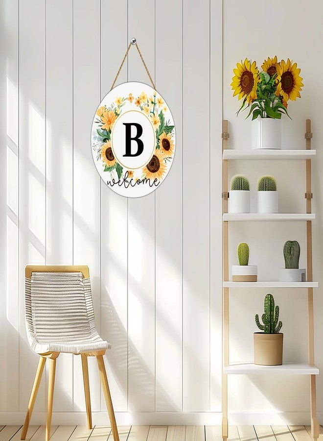 YUNKKIN Sunflower Decor Monogram Letter B Wreaths for Front Door Wreath Wooden Welcome Sign for Front Door Decor Floral Last Name Initial House Warming Spring Summer Porch Rustic Wall Home Kitchen Decorations - Image 4