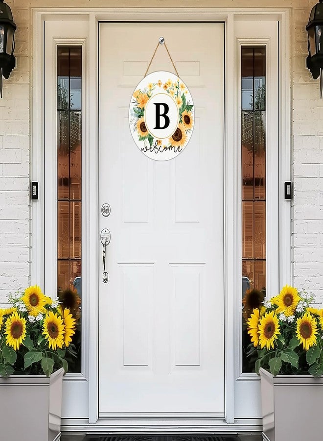 YUNKKIN Sunflower Decor Monogram Letter B Wreaths for Front Door Wreath Wooden Welcome Sign for Front Door Decor Floral Last Name Initial House Warming Spring Summer Porch Rustic Wall Home Kitchen Decorations - Image 3