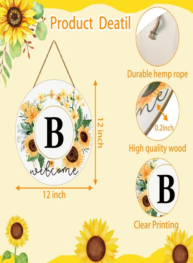 YUNKKIN Sunflower Decor Monogram Letter B Wreaths for Front Door Wreath Wooden Welcome Sign for Front Door Decor Floral Last Name Initial House Warming Spring Summer Porch Rustic Wall Home Kitchen Decorations - Image 2