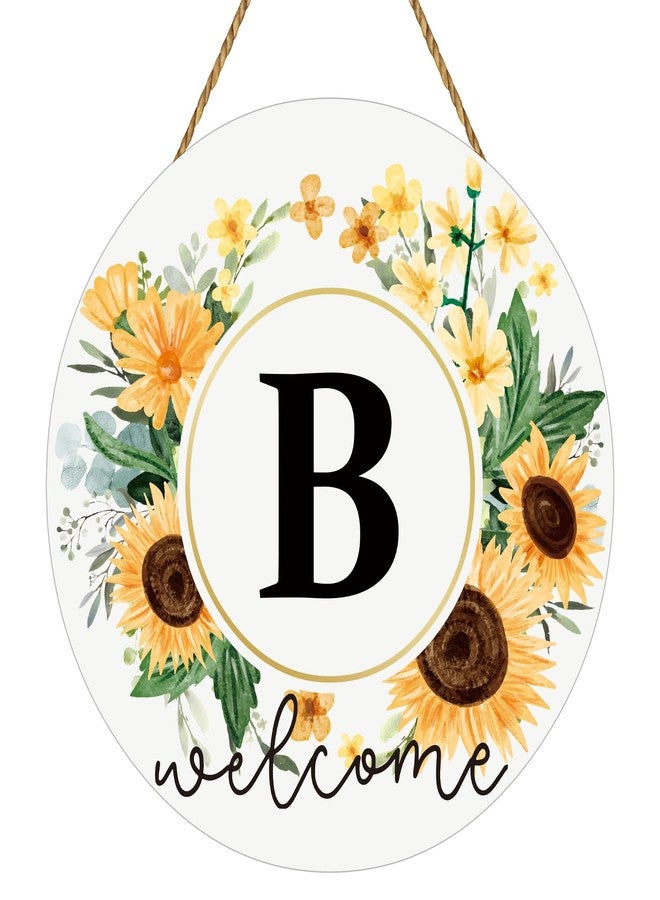 YUNKKIN Sunflower Decor Monogram Letter B Wreaths for Front Door Wreath Wooden Welcome Sign for Front Door Decor Floral Last Name Initial House Warming Spring Summer Porch Rustic Wall Home Kitchen Decorations - Image 1
