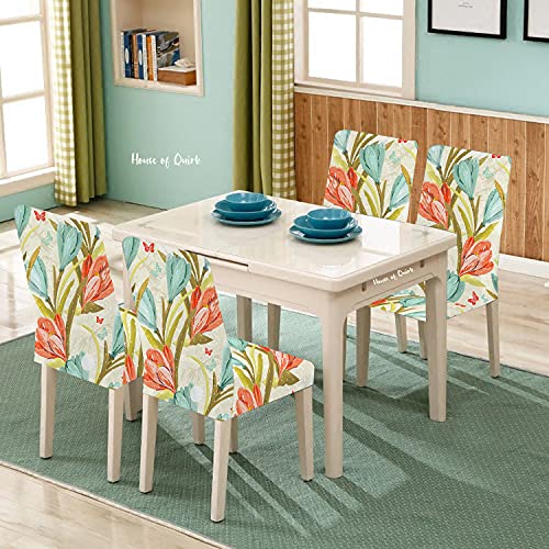 House of Quirk Polyester Spandex Printed Chair Cover Stretch Removable Washable Short Dining Chair Cover Protector Seat Slipcover (Poppy, Pack of 1) - Image 2