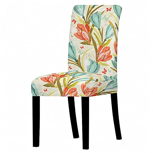 House of Quirk Polyester Spandex Printed Chair Cover Stretch Removable Washable Short Dining Chair Cover Protector Seat Slipcover (Poppy, Pack of 1) - Image 1