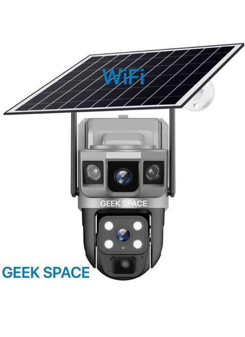 كاميرا كشف خارجية تعمل بالطاقة الشمسية Geek Space VTS02 WIFI مع حل أمني متقدم وتقريب بصري 10 أضعاف ومقاومة للماء وكشف الحركة بالأشعة تحت الحمراء ودوران 360 درجة