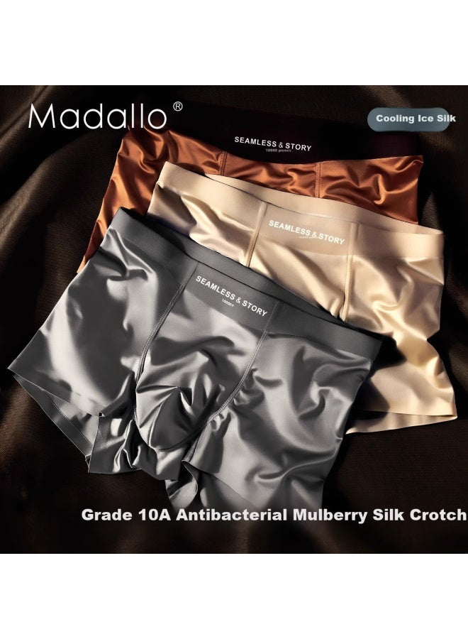 Madallo Men's Seamless Satin Ice Silk Underwear Thin Breathable Antibacterial High Quality Four-corner Boxer Shorts - Image 1