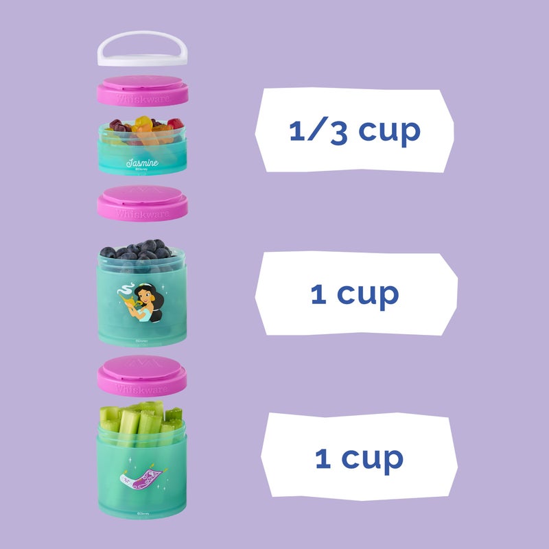 Whiskware Disney Princess Aladdin, Stackable Snack Containers for Kids, 3 Stackable Snack Cups for School or Travel, Backpack and Cupholder Friendly, Jasmine and Magic Carpet - Image 3