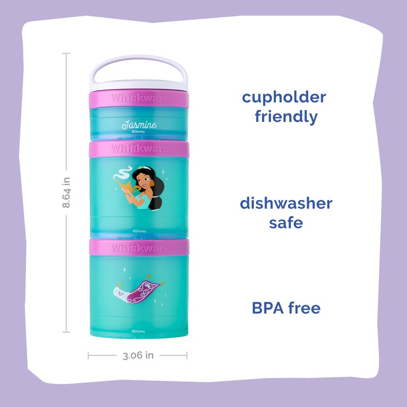 Whiskware Disney Princess Aladdin, Stackable Snack Containers for Kids, 3 Stackable Snack Cups for School or Travel, Backpack and Cupholder Friendly, Jasmine and Magic Carpet - Image 1