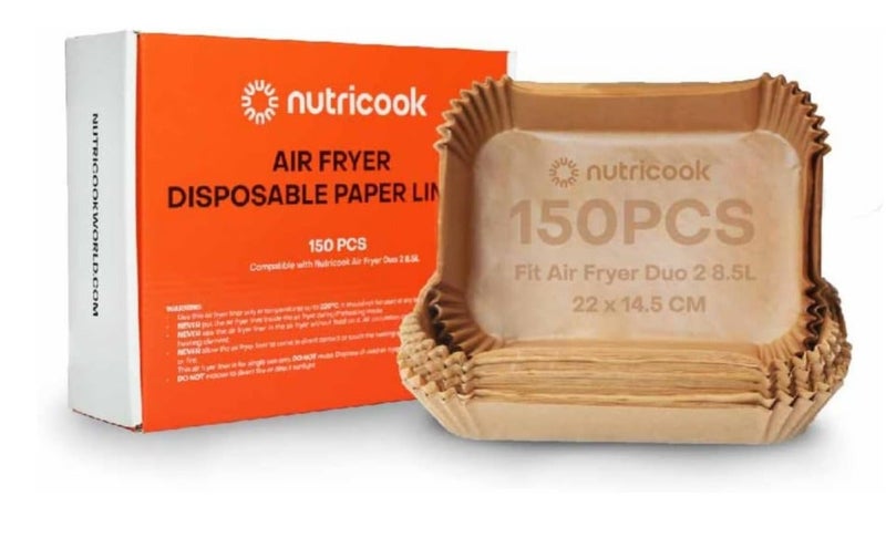 nutricook Air Fryer Disposable Liners, 150pcs Non-Stick, Waterproof Paper Liner for Air Frying, Baking, Compatible with Nutricook Air Fryer Duo 2 8.5L, 22cm, Square - Image 1
