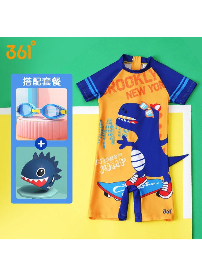 361 Children's Swimsuit One-piece Dinosaur Boys' Medium And Large Children's Swimsuit Quick-drying Breathable Cute Cartoon Print