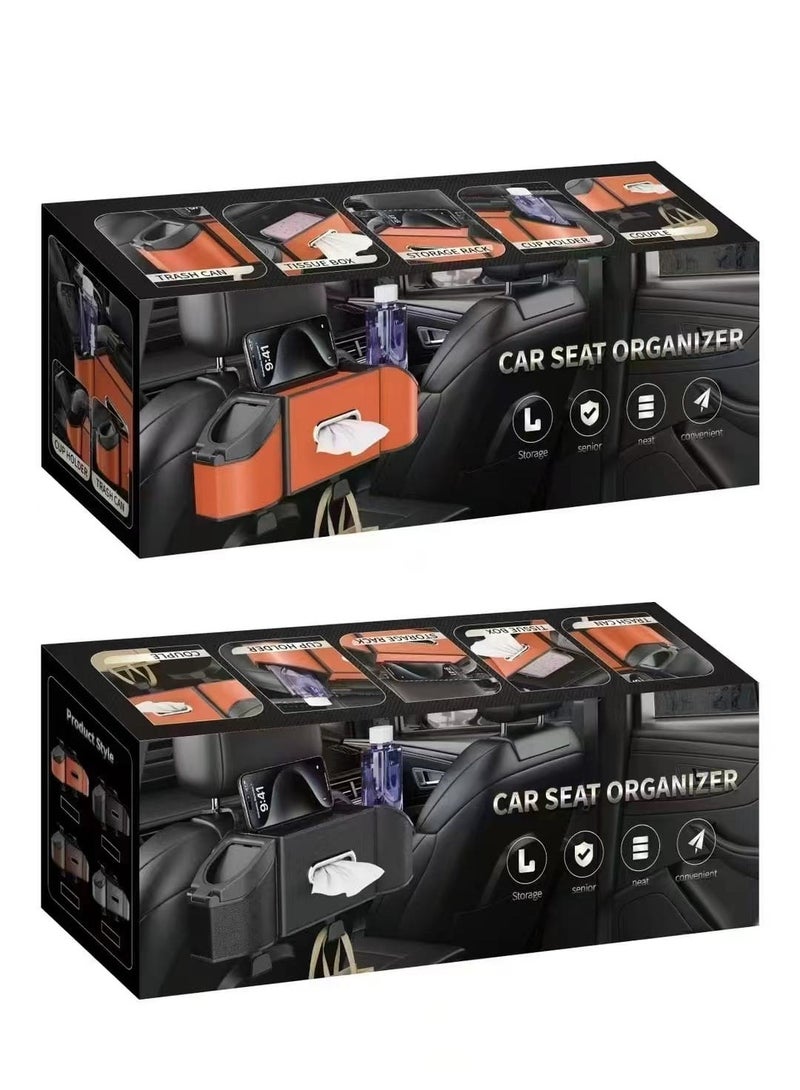 PEETTA Car Seat Back Organizer - Stylish & Functional Storage for Family Adventures - Cup Holders, Tissue Box & Hooks - Perfect for Kids, Road Trips & Travel (Black) - Image 5