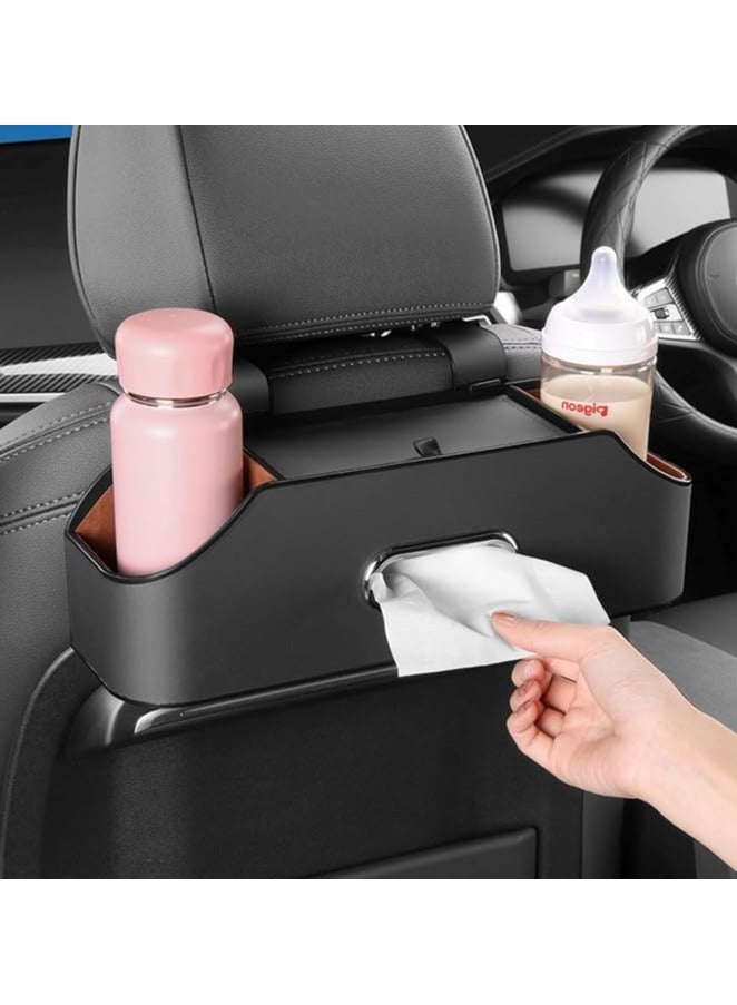 PEETTA Car Seat Back Organizer - Stylish & Functional Storage for Family Adventures - Cup Holders, Tissue Box & Hooks - Perfect for Kids, Road Trips & Travel (Black) - Image 2