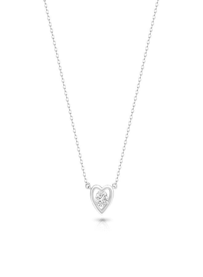Zeffy Silver Necklace for Women Simple Tiny CZ Heart Pendant Cubic Zirconia Cute Love Necklaces Dainty Sterling Silver Diamond Necklace Heart Choker Trendy Minimalist Jewelry Gifts - Image 1