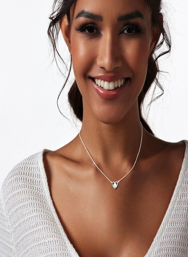 Zeffy Silver Necklace for Women Simple Tiny CZ Heart Pendant Cubic Zirconia Cute Love Necklaces Dainty Sterling Silver Diamond Necklace Heart Choker Trendy Minimalist Jewelry Gifts - Image 4