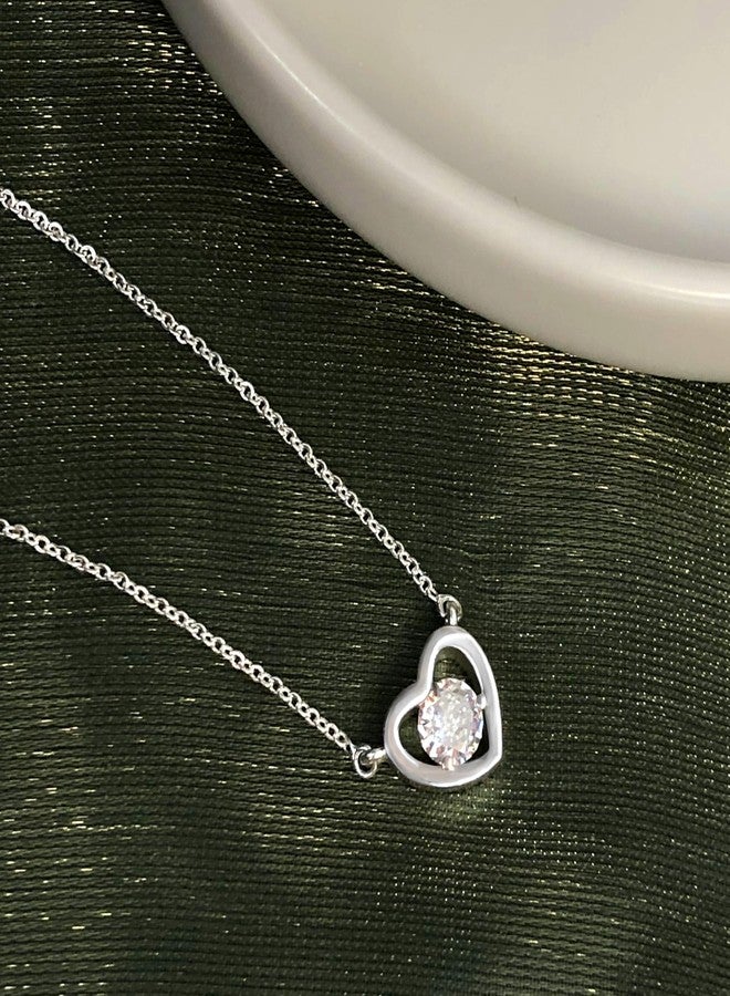 Zeffy Silver Necklace for Women Simple Tiny CZ Heart Pendant Cubic Zirconia Cute Love Necklaces Dainty Sterling Silver Diamond Necklace Heart Choker Trendy Minimalist Jewelry Gifts - Image 2