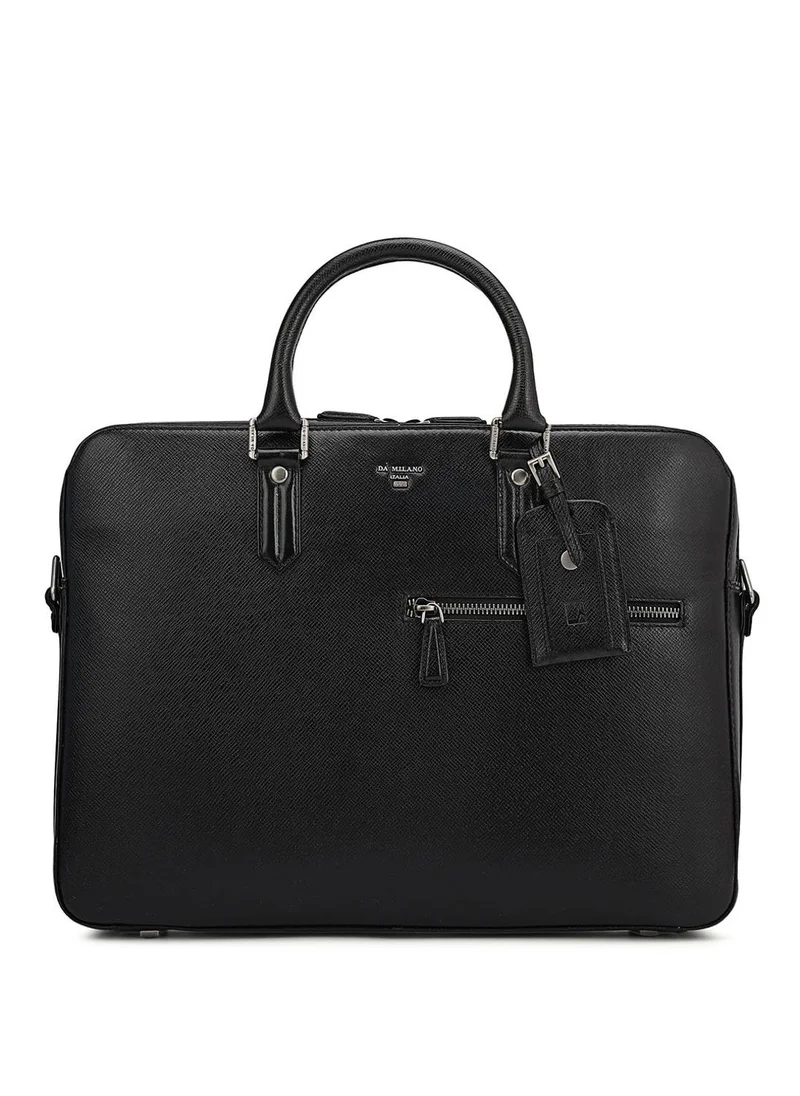 دا ميلانو حقيبة لاب توب جلد طبيعي أسود من دا ميلانو