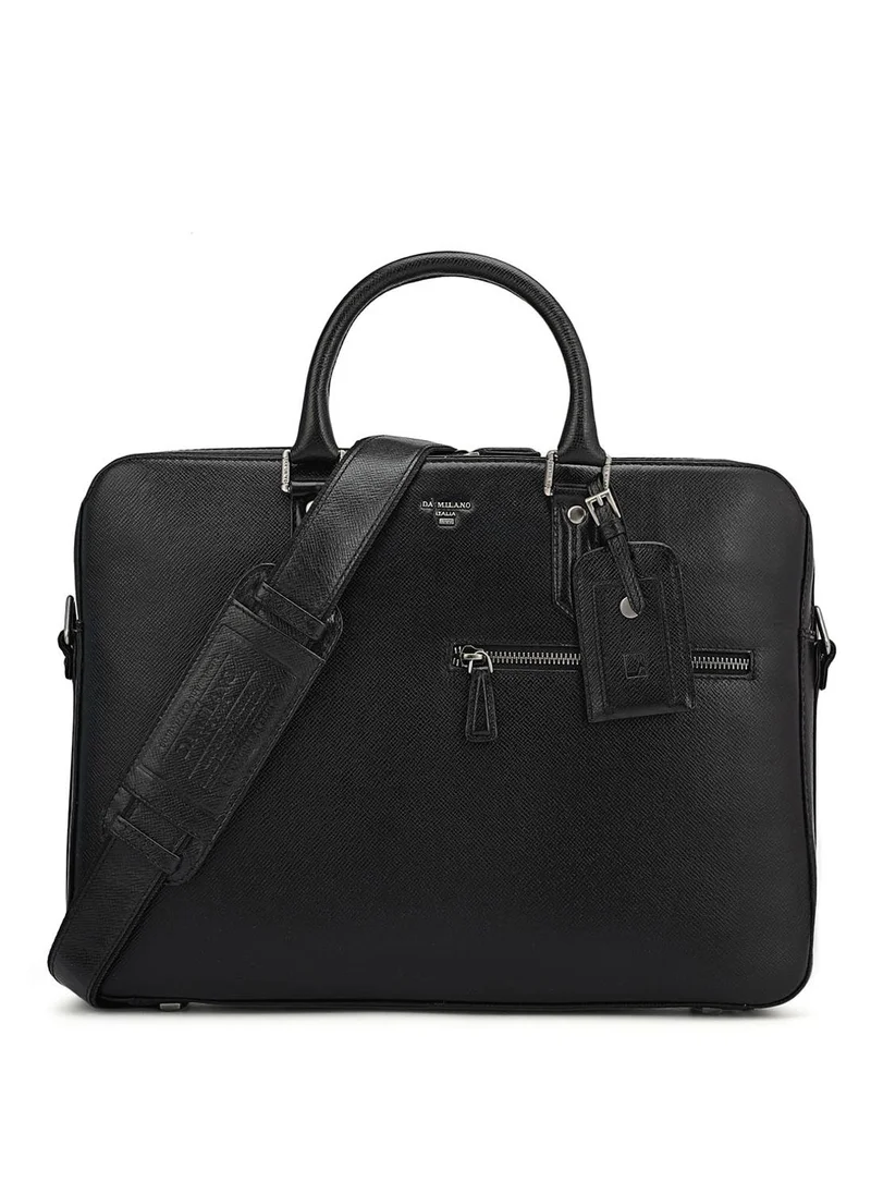 دا ميلانو حقيبة لاب توب جلد طبيعي أسود من دا ميلانو