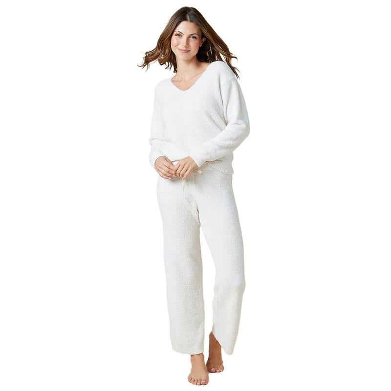 Softies Marshmallow V Neck Lounge Set for Women Ultra Soft 2 Piece Loungewear with Relaxed Top and Straight Leg Pants, Almond, XS - Image 1
