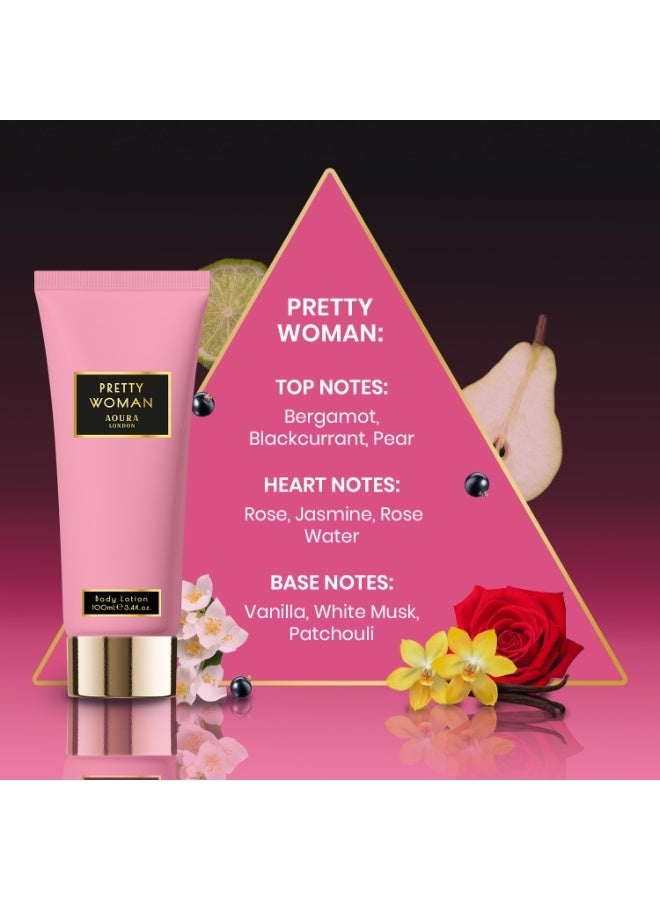 Aoura London Pretty Woman Gift Set – Body Mist 60ml + Shower Gel 100ml + Body Lotion 100ml | Women’s Fragrance & Body Care Set | Long-Lasting, Moisturizing, Perfect Gift for Women & Girls - Image 3