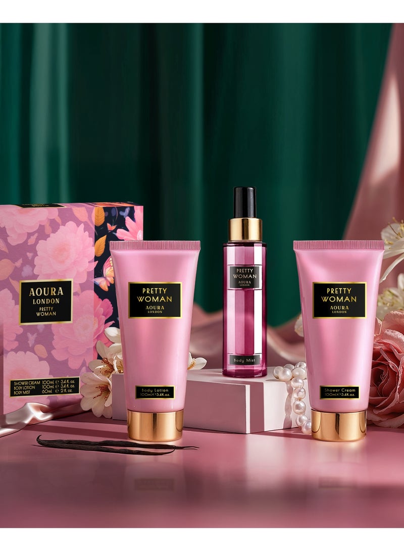 Aoura London Pretty Woman Gift Set – Body Mist 60ml + Shower Gel 100ml + Body Lotion 100ml | Women’s Fragrance & Body Care Set | Long-Lasting, Moisturizing, Perfect Gift for Women & Girls - Image 5