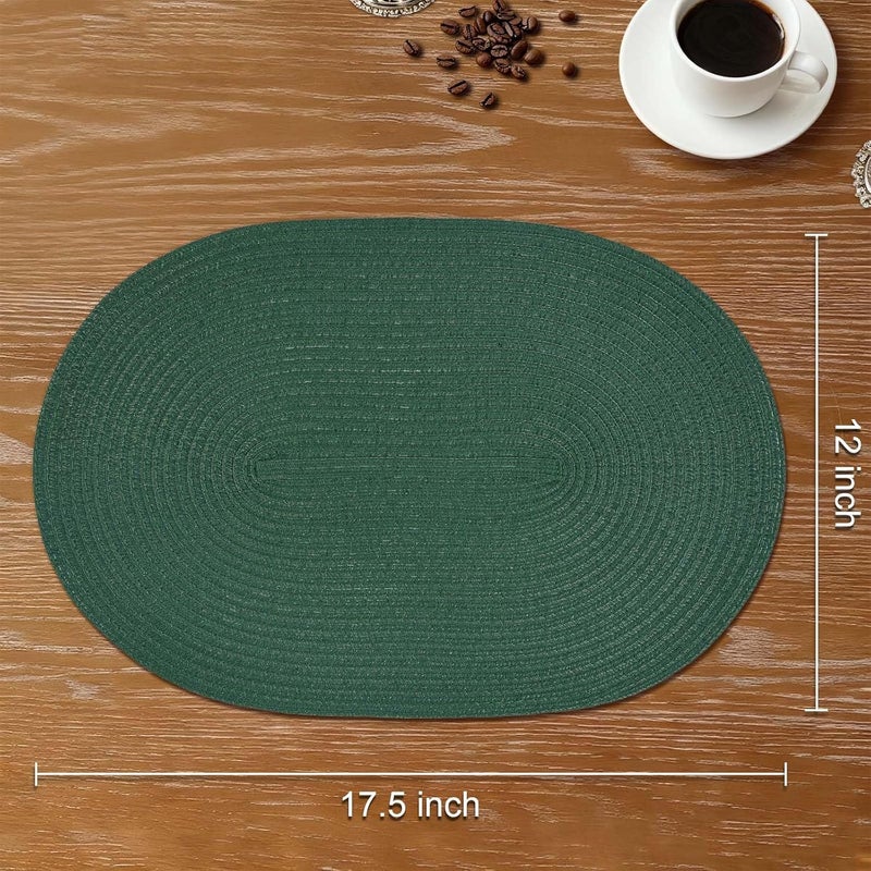 Noctiflorous حصائر بيضاوية مضفرة من ، مجموعة من 4، مقاس 12×18 بوصة، غير قابلة للانزلاق وقابلة للغسل ومقاومة للحرارة، حصائر طاولة مستديرة لطاولات الطعام والمطبخ والحفلات وديكور الطاولة اليومي (أخضر سادة، 4) - Image 2
