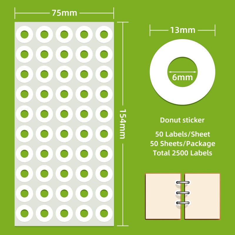 Anylabel 2500 Pack Self-Adhesive Hole Reinforcement Stickers, 1/4" Diameter Hole Punch Reinforcement Labels for School Home and Office, White, Non-Printable - Image 2