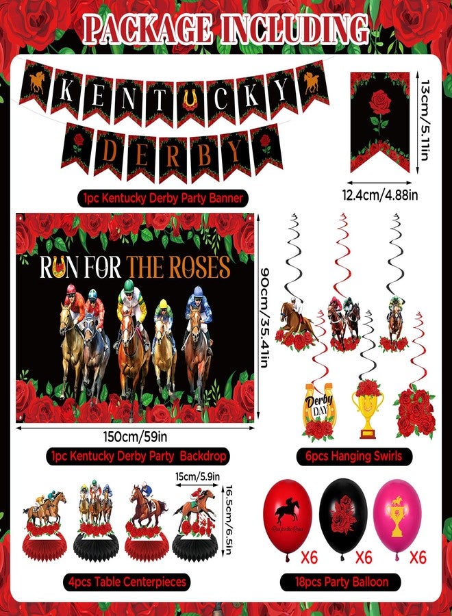 LUUFILx Kentucky Horse Derby Decorations 36Pcs Run for The Roses Horse Racing Party Banner Balloons Table Honeycomb Centerpieces Hanging Swirl Kit for Horse Racing Festival Birthday Baby Shower Party Supplies - Image 2