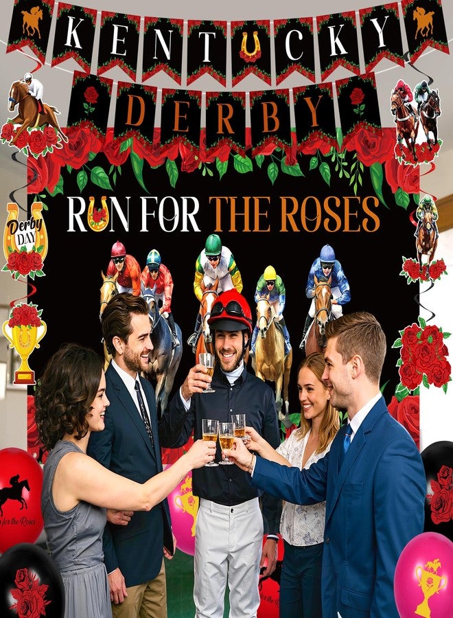 LUUFILx Kentucky Horse Derby Decorations 36Pcs Run for The Roses Horse Racing Party Banner Balloons Table Honeycomb Centerpieces Hanging Swirl Kit for Horse Racing Festival Birthday Baby Shower Party Supplies - Image 3