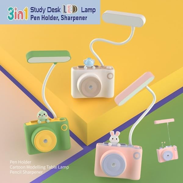 CLOMANA Plastic 3 in 1 USB Chargeable Led Light Table Night Lamp for Kids Bedroom with Pencil Sharpener Pen Holder Stand for Girls Boys Multicolor - Image 2