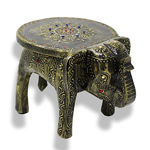 JH Gallery Handcrafted and Hand-Painted Wooden Elephant Decorative Showpiece Stool/Side Table for Home/Office/Living or Bedroom Decor (Natural) - Image 1