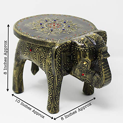 JH Gallery Handcrafted and Hand-Painted Wooden Elephant Decorative Showpiece Stool/Side Table for Home/Office/Living or Bedroom Decor (Natural) - Image 2