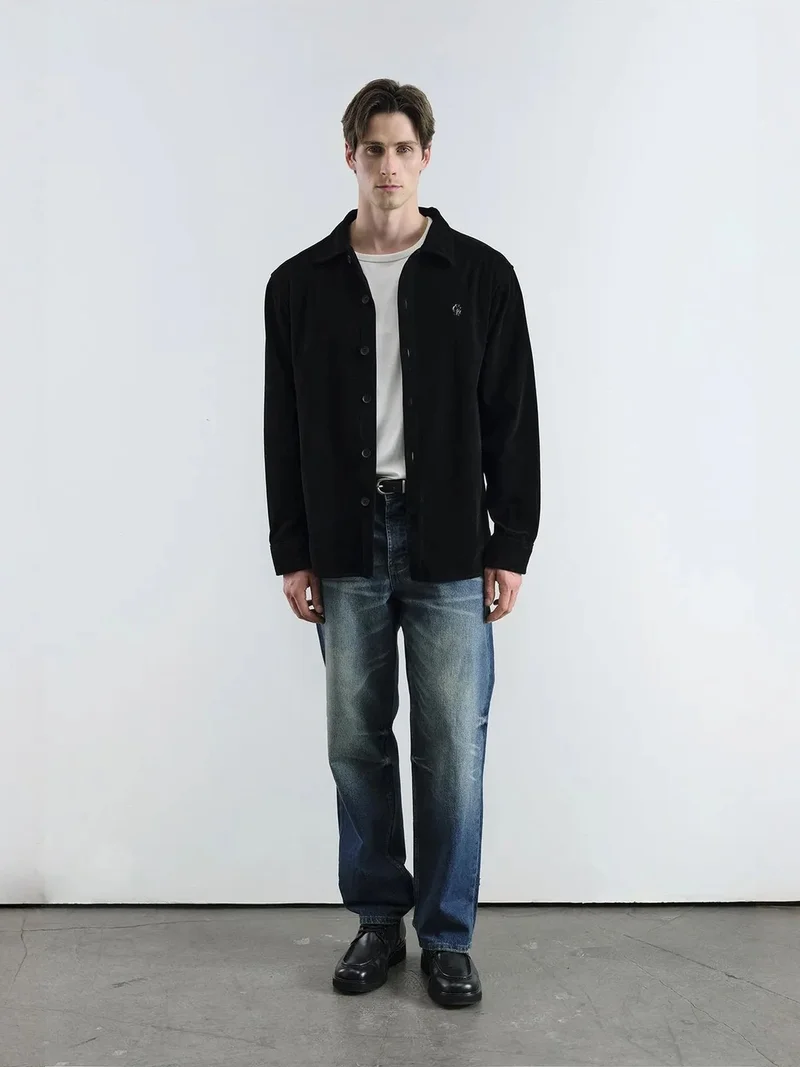 Giesto Black GIESTO Faux Leather Buttoned Shirt with Pocket for Men | Best Price UAE