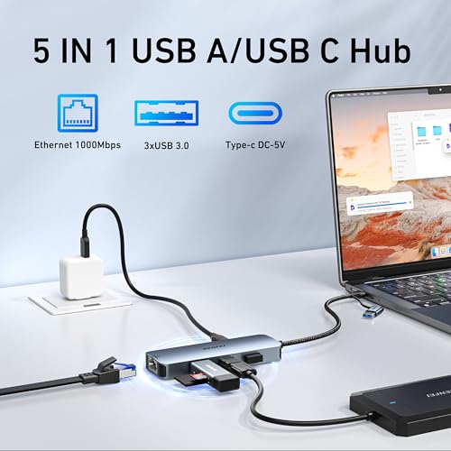 BENFEI USBC to Gigabit Ethernet Adapter with 3Port USB 30 Hub RJ45 Network Adapter Compatible with MacBook ProAir iPad Pro iMac Galaxy S23 XPS 17 Surface Book 3 - Image 3