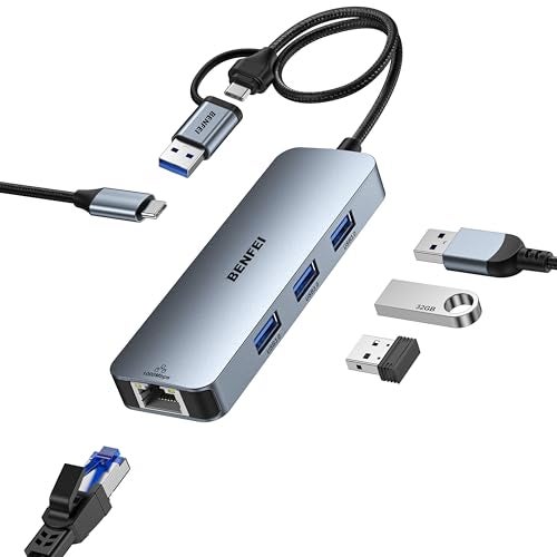 BENFEI USBC to Gigabit Ethernet Adapter with 3Port USB 30 Hub RJ45 Network Adapter Compatible with MacBook ProAir iPad Pro iMac Galaxy S23 XPS 17 Surface Book 3 - Image 1