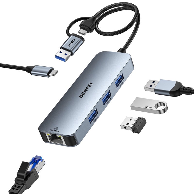 BENFEI USBC to Gigabit Ethernet Adapter with 3Port USB 30 Hub RJ45 Network Adapter Compatible with MacBook ProAir iPad Pro iMac Galaxy S23 XPS 17 Surface Book 3 - Image 2