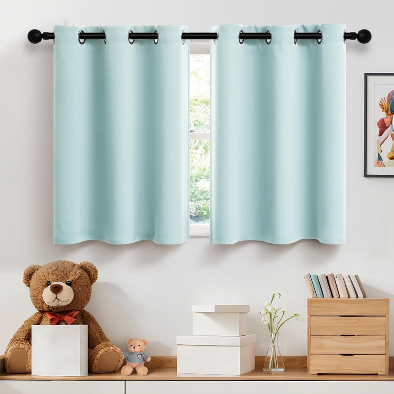 Seafoam Green Short Curtains 30 Inch Length Shades Grommet Top Light Blocking Energy Saving Drapes Set Small Aqua Cafe Window Valances for Kitchen Nursery 34 inch W x 30 inch L 2 Pieces