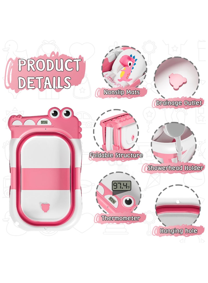أسيف حوض استحمام قابل للطي للأطفال حديثي الولادة مع ميزان حرارة ومنشفة بغطاء رأس ووسادة عائمة ناعمة، حوض استحمام محمول للسفر مع فتحة تصريف، أحواض استحمام متينة قابلة للطي للأطفال الرضع والأطفال الصغار من ASIV - Image 2