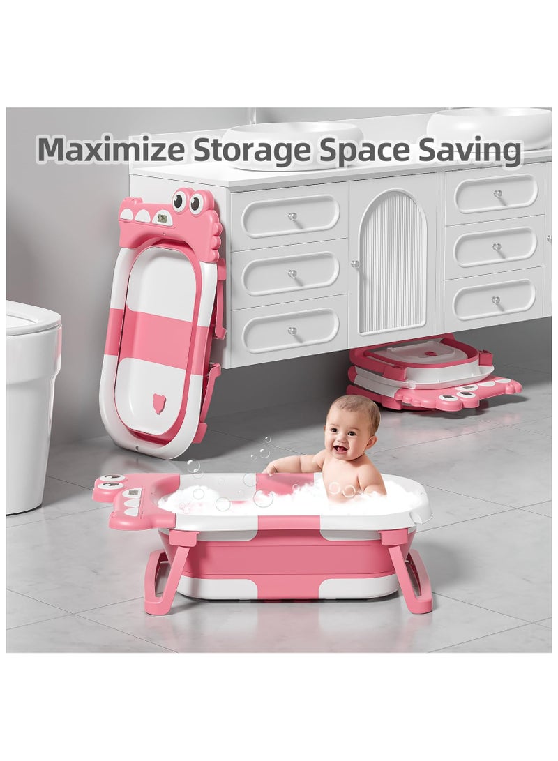 أسيف حوض استحمام قابل للطي للأطفال حديثي الولادة مع ميزان حرارة ومنشفة بغطاء رأس ووسادة عائمة ناعمة، حوض استحمام محمول للسفر مع فتحة تصريف، أحواض استحمام متينة قابلة للطي للأطفال الرضع والأطفال الصغار من ASIV - Image 5