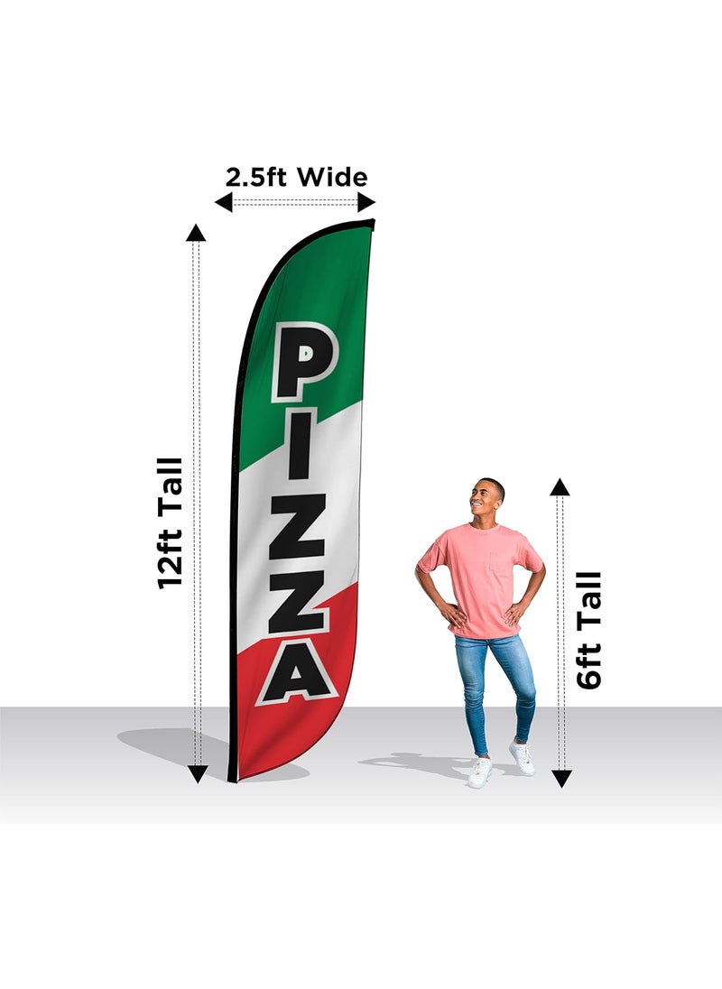 LookOurWay LookOurWay Feather Flag Banner  12 Feet Tall Advertising Flags for Outdoor Business and Events Promotion  Swooper Flag Only  Food  Restaurant Flags  Pizza Green 10M1200056  - Image 3
